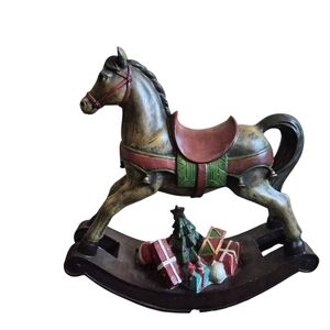 Vintage Rocking Horse Figurine with Gifts